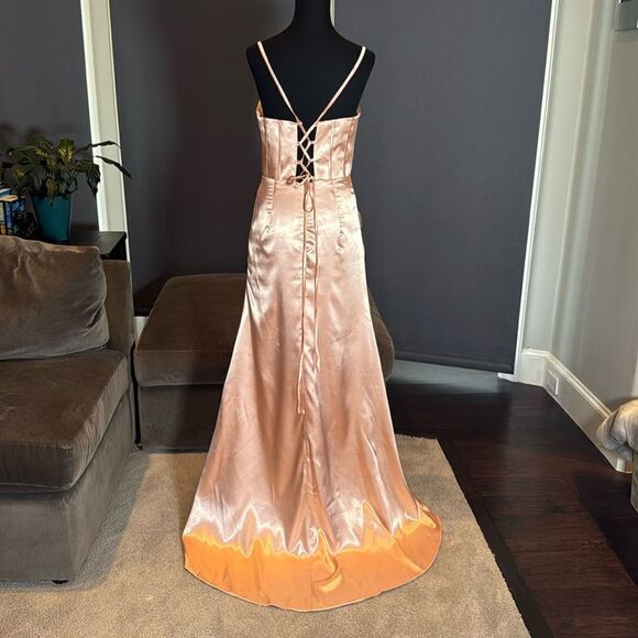 Women Full Length Prom Party Dress CrissCross Straps Leg Slit Size 8 *READ FLAWS - Picture 5 of 16